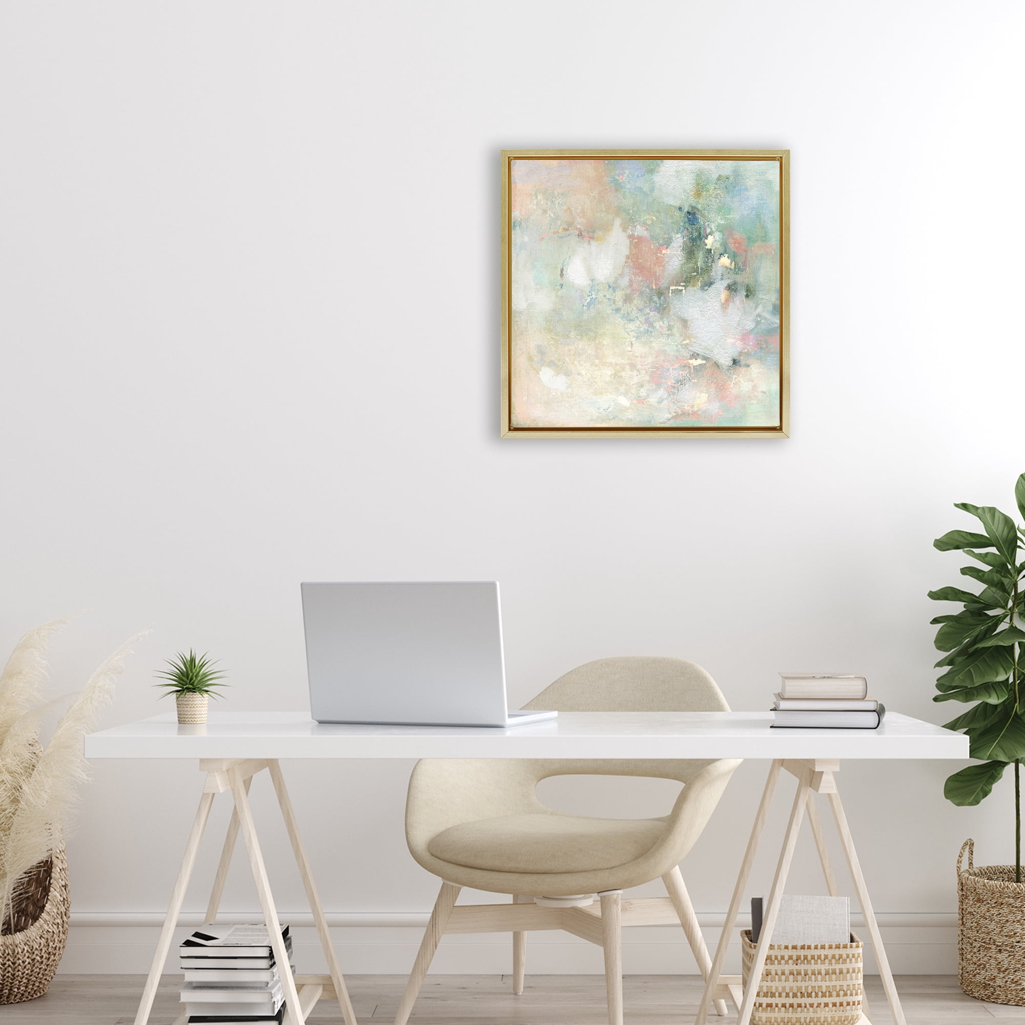 Stupell Industries Serene Pastel Brushstroke Harmony Gold Framed Floater Canvas Wall Art, design by Carol Robinson