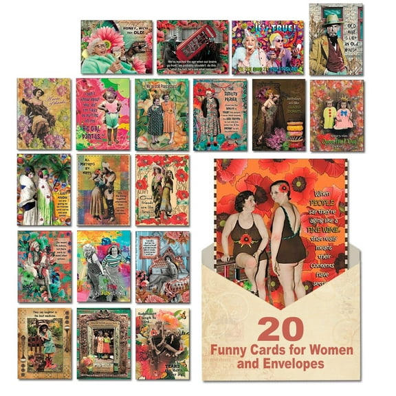 Leanin' Tree, Classy, Sassy & Smart-assy, All Occasion Cards Assortment Box with Envelopes, Greeting Cards Assortment Box, Birthday Cards Bulk (20 Funny Cards, 22 Colorful Envelopes)