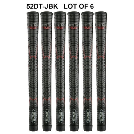 Winn Dri Tac Standard 2.0 Golf Grip -Bundle of 06 Standard Size Golf Grips 52DT-JBK STANDARD SIZE, Jet Black with Red design