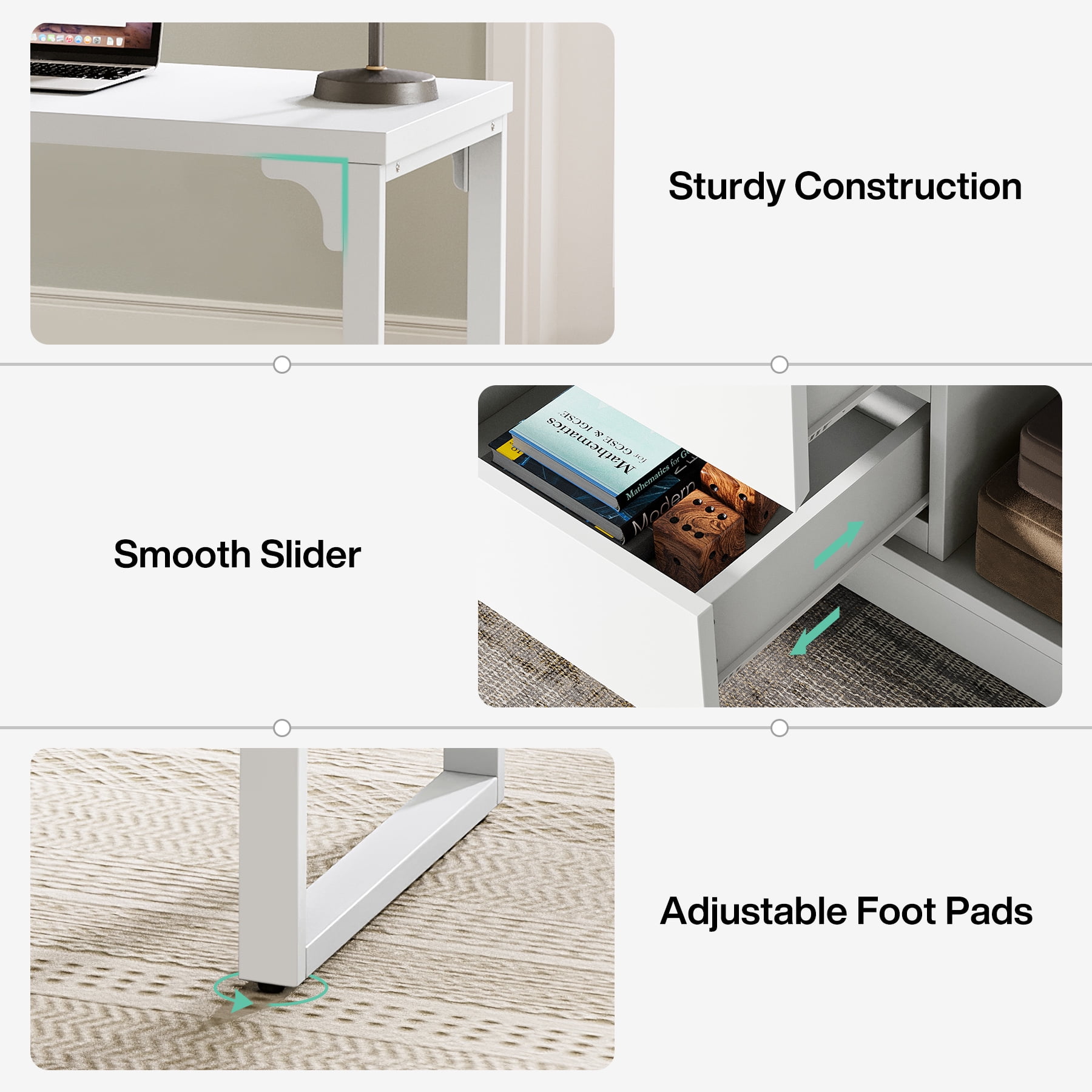 Fnova Reversible Computer Desk with Drawers, Shelves, Storage Cabinet, Modern L-Shaped Corner Office Desk for Home Office, Bedroom, Study, Writing