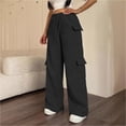 thumbnail image 6 of Women's Cargo Sweatpants Solid Color Drawstring Multi Pocket Elastic Waist Wide Leg Loose Straight Fit Casual Daily Athletic Long Pants, Baggy Sweatpants for Women Black c L, 6 of 6
