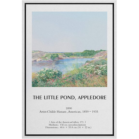 IDEA4WALL Framed Canvas Art Wall Decor The Little Pond, Appledore Master Aritst Childe Hassam Oil Painting Impressionism Contemporary for Dorm Home Office - 24"x36"