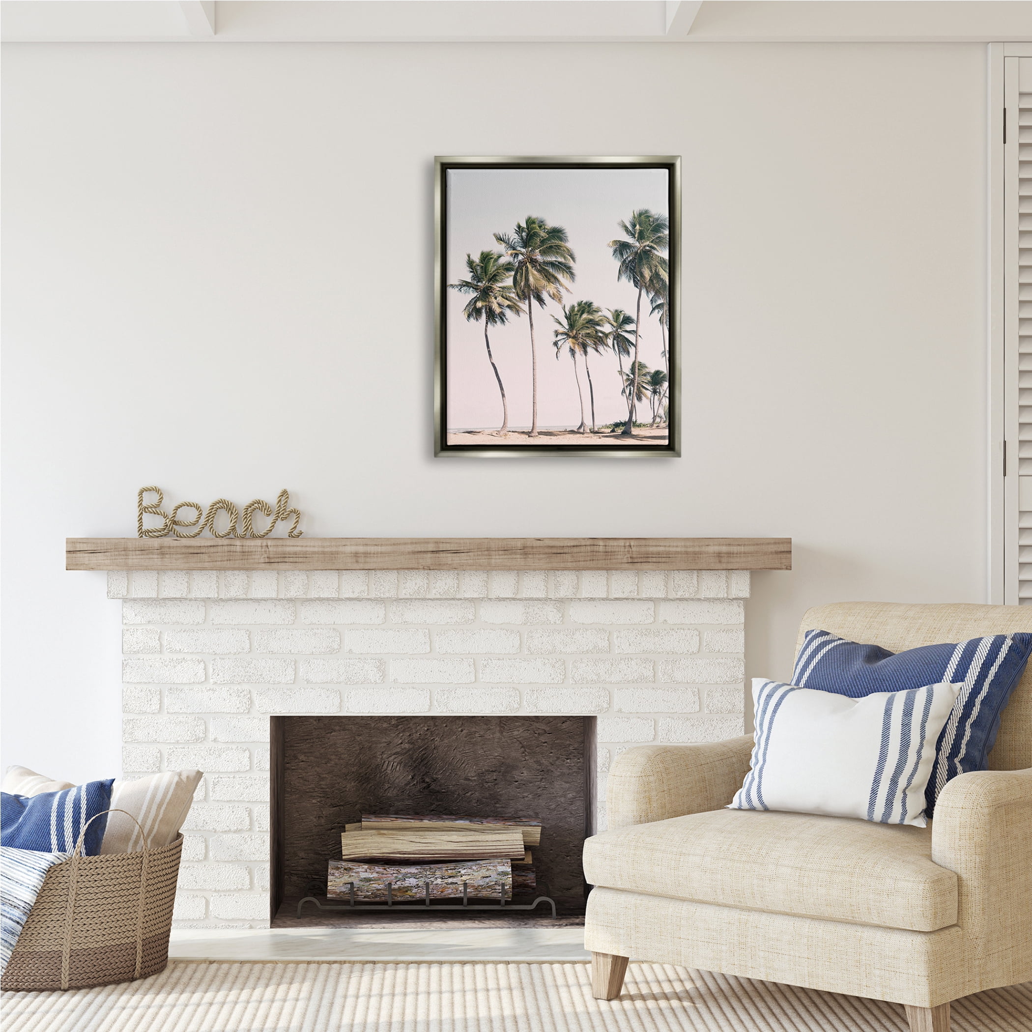 Stupell Industries Windblown Palm Trees Nature Photography Gray Floater Framed Art Print Wall Art, 25 x 31