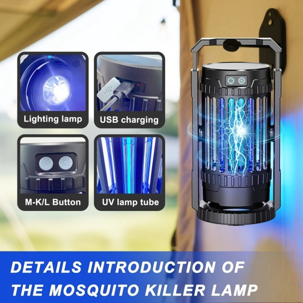 2 IN 1 Electric Bug Zapper Outdoor Waterproof, Portable Rechargeable Mosquitoes Killer Lamp, Electric Fly Zapper for Garden, Patio, Backyard, Home Use, Camping