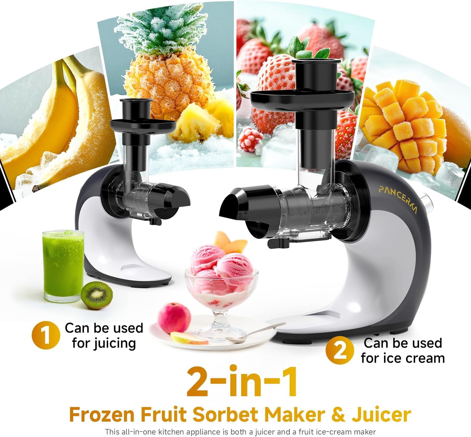 Frozen Fruit Sorbet Maker - Soft Ice Cream Machine for Healthy Vegetarian Dairy Free Snacks, Easy Clean