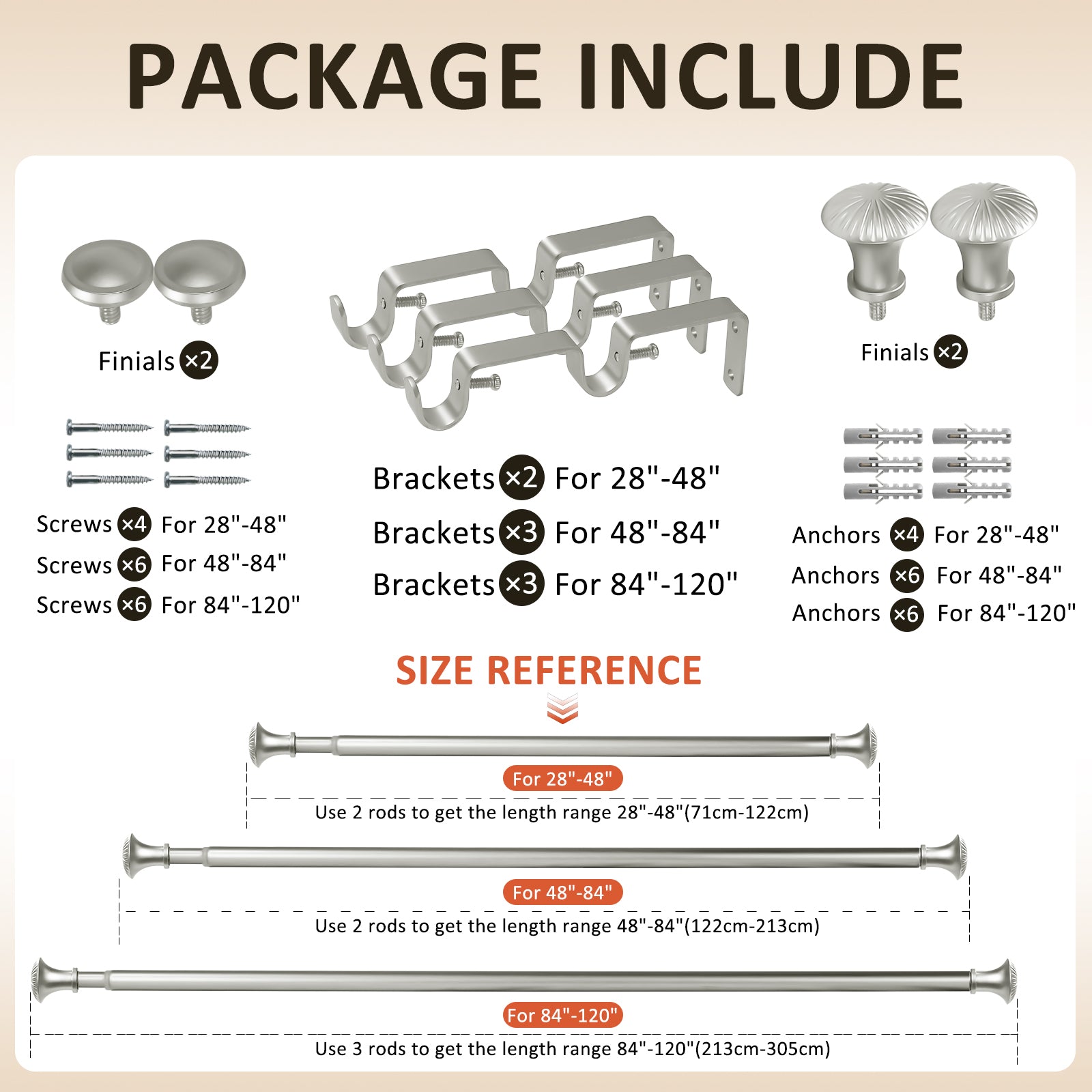 Ridicili 5/8" Telescoping Double Curtain Rods with Trumpet Finials, Pewter,48"-84", 5/8 Inches Front and 1/2 Inches Back Double Window Drapery Rod