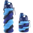 thumbnail image 1 of Botella de agua deportiva de silicona plegable, 500 ml, tamaño ajustable, reutilizable, a prueba de fugas, agua fácil de transportar (camuflaje azul), 1 of 5