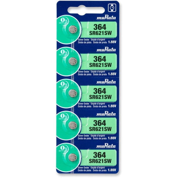 Pila Murata 364 SR621SW 1,55 V, pila de botón para reloj de óxido de plata (5 pilas)