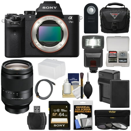 Sony Alpha A7 II Digital Camera Body with FE 24-240mm OSS Lens + 64GB Card + Battery + Charger + Case + Flash + 3 Filters + Kit