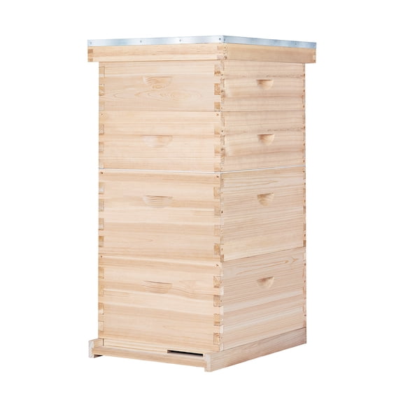 BeeCastle 10-Frame Complete Bee Hives and Supplies Starter Kit, Beehives for Beginners with Beehive Frames and Waxed Foundations (2 Deep Bee Boxes & 2 Medium Super Bee Boxes)
