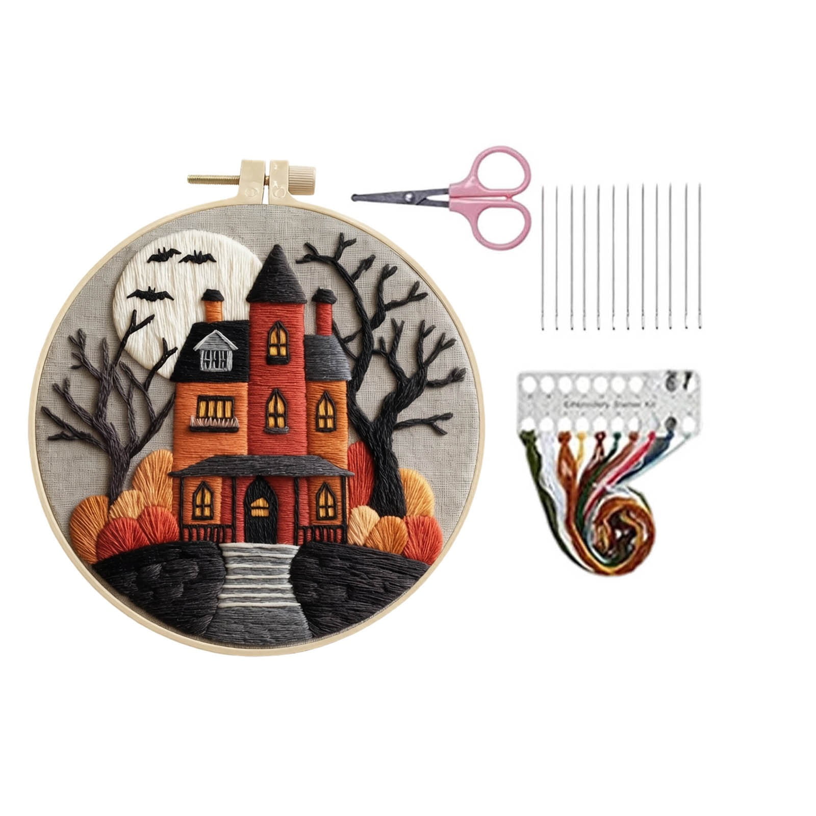 Halloween Embroidery Kit DIY Needlepoint Set Stitch Craft Supplies Seasonal Hand Sewing Project For Indoor Home Wall Decor 5.91