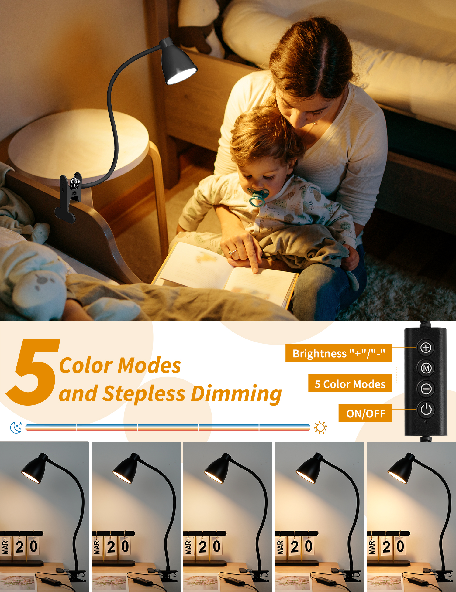 Bohon LED Desk Lamp with Flexible Gooseneck, 5 Color Modes photo 3