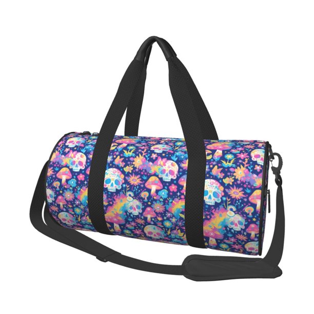 Easygdp mushroom Skull rainbow color Bolsa de Viaje, Bolsa de Mano, Bolsa de Gimnasio, Bolsa de Equipaje para Viaje