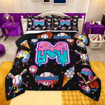 jejeloiu Baseball Personalized Gifts Twin Comforter Sets,Ice Cream Letter M Bedding Set For Ball Gamer Reversible 2pcs
