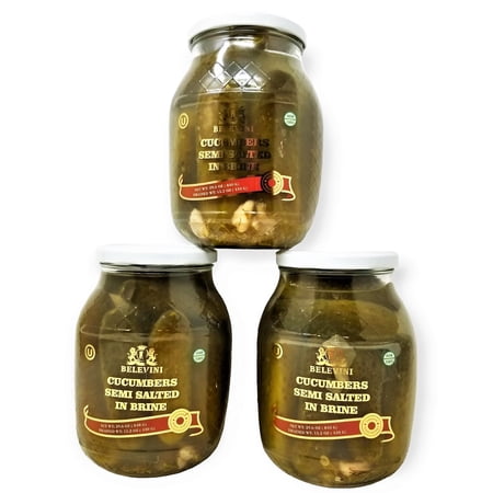 Belevini Cucumbers Semi Salted in Brine, Kosher, Vegan, Non-GMO, 29.6oz/840 grams, Pack of 3