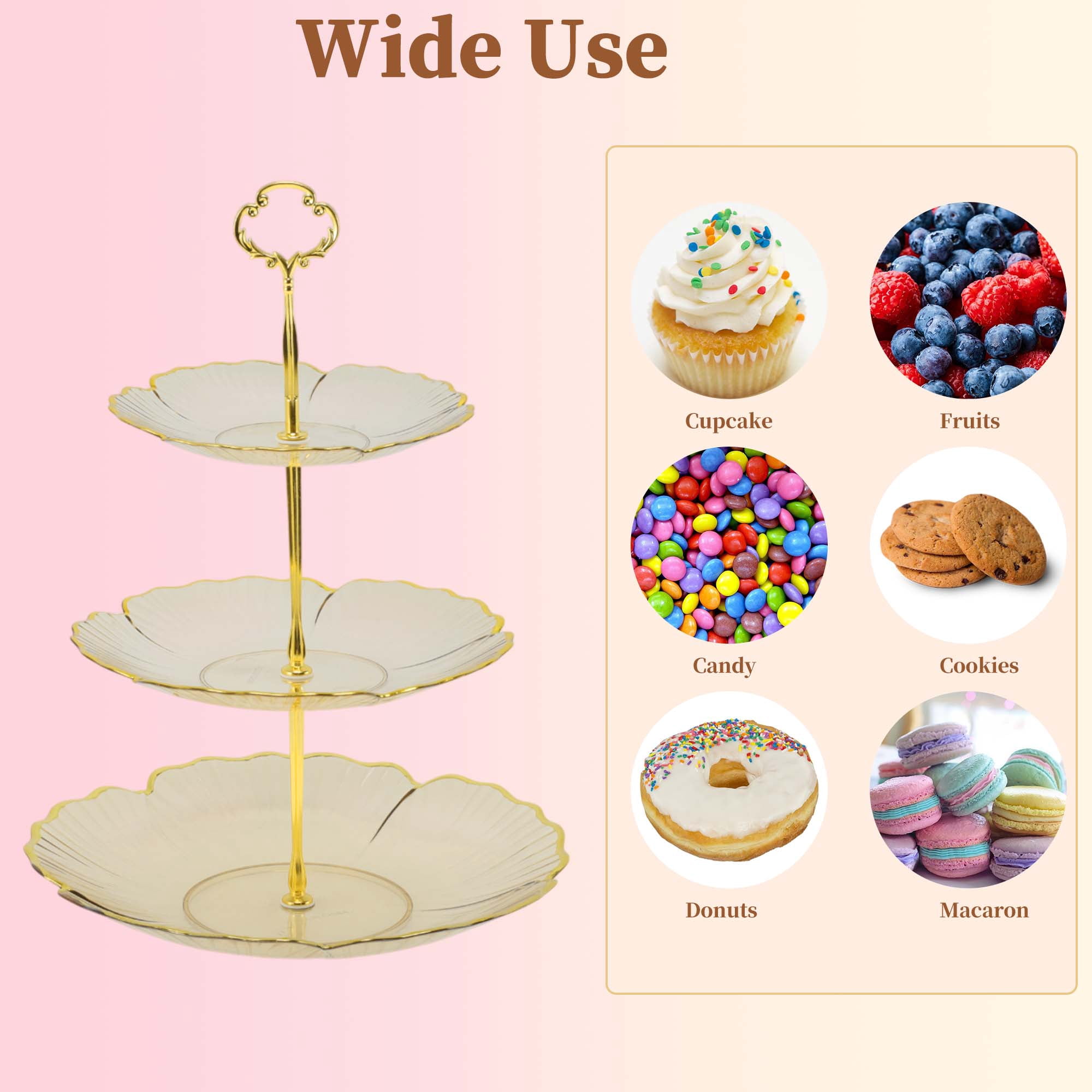 Unique Bargains 3 Tier Dessert Cupcake Stand Holder with Five Petals Design Brown