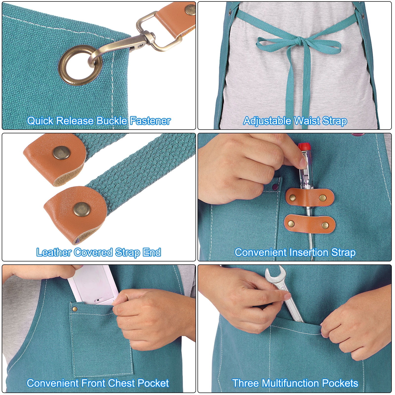 Adjustable Chef Apron Cross Back Aprons for Kitchen Cooking Art Painting, Turquoise