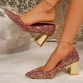 thumbnail image 5 of Msgweeeg Womens Heels Women Heels Women's Fashionable Casual Comfortable Plus Size French Banquet Solid Color Sequined Pointed Toe Heel Block Heels, 5 of 10