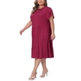thumbnail image 4 of GRACE & GRANDEUR Women's Plus Size Rayon Midi Dress Solid Color Petal Sleeve Ruffled HemA-Line Swing Dress with Tie Back 4X Burgundy, 4 of 6
