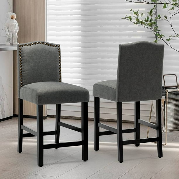 Counter Height Full Back Fabric Upholstered Bar Stool with Nail Head