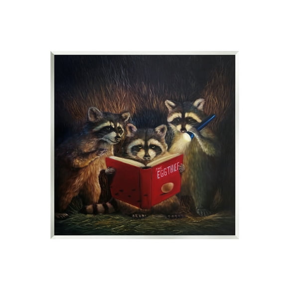 Stupell Fun Raccoon Trio Reading Book Animals & Insects Painting Wall Plaque Unframed Art Print Wall Art
