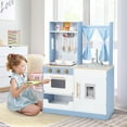 thumbnail image 2 of OLAKIDS Kid Kitchen Playset, Toddler Wooden Pretend Cooking Set with Realistic Light & Sound, Stove, Sink, Microwave, Storage Cabinet, Play Kitchen Toy Set for Children Boys Girls (Pastoral), 2 of 9