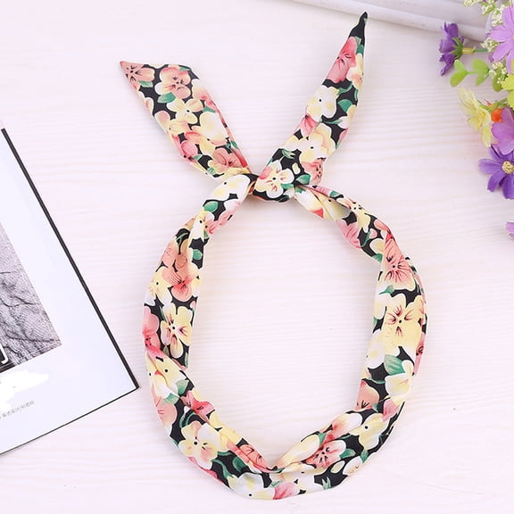 Cuekondy Heardband for Paisley Rockabilly Wired Headband Polka Dot Tartan Retro Scarf Wire Hair Band Black Heardband