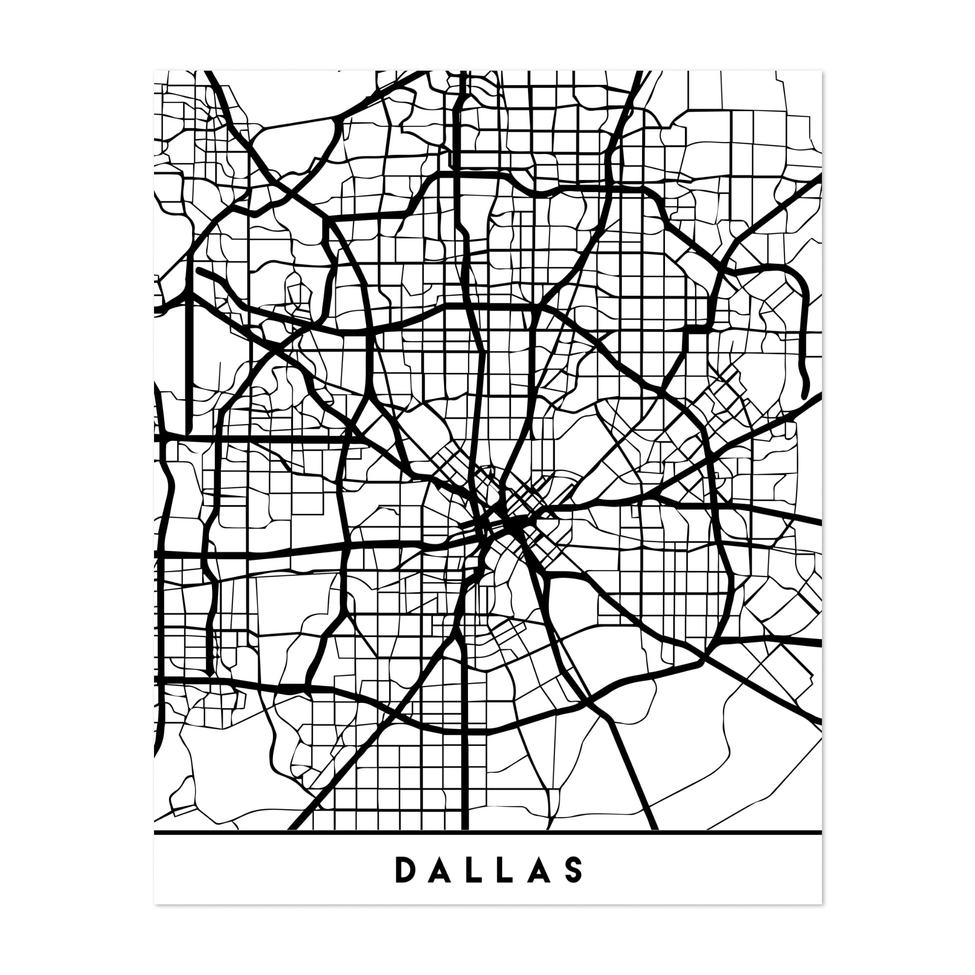 Classic Maps of American Cities Poster & Canvas Print Options Retro Dallas Texas Street Map