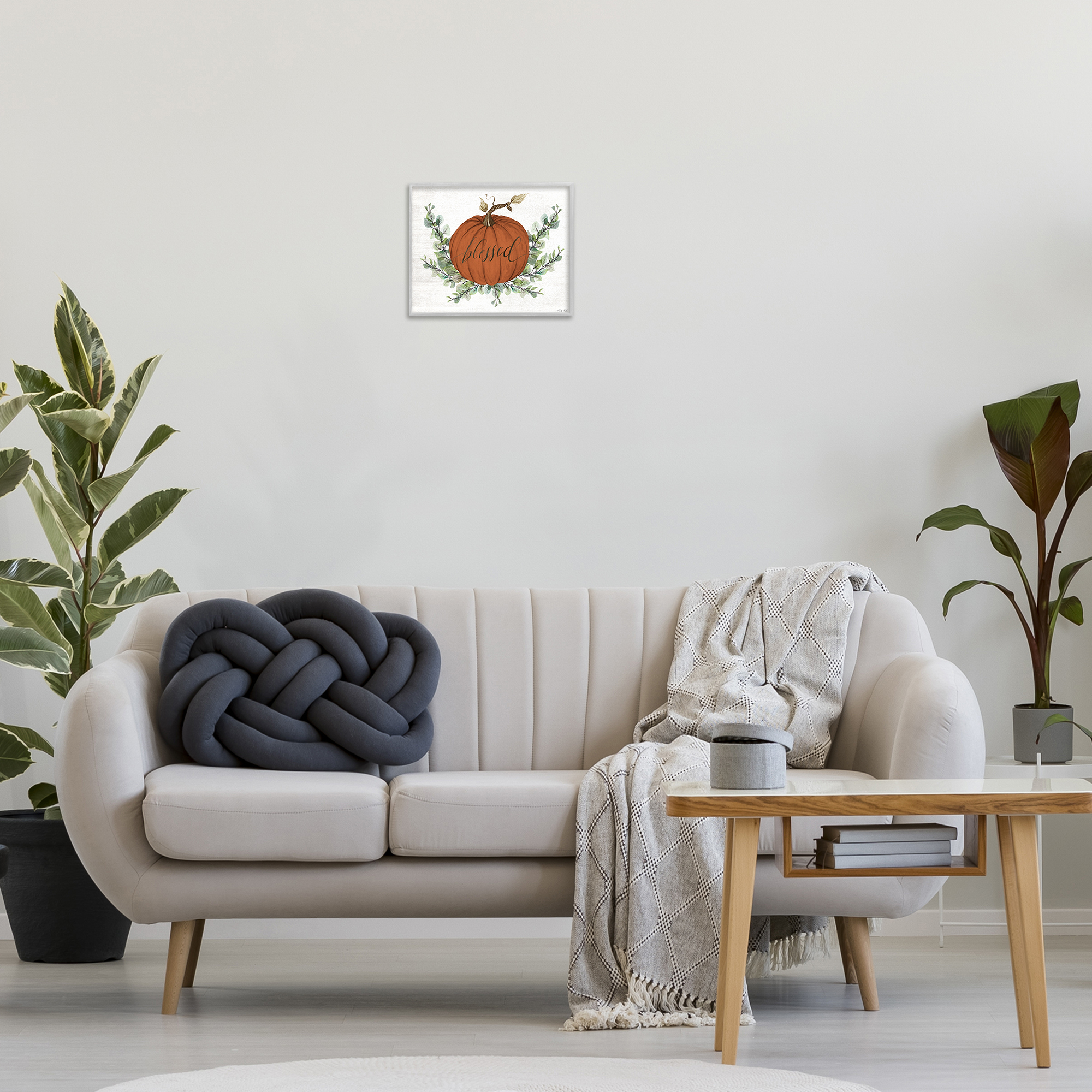 Stupell Industries Orange Blessed Pumpkin Food & Beverage Painting Gray Framed Art Print Wall Art, 14 x 11