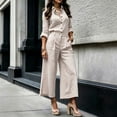 thumbnail image 2 of VBTAPA 2 Piece Outfits for Women Casual Lounge Sets Long Sleeve Button Down Shirts and Wide Leg Pants Sets Tracksuit Beige XXL, 2 of 8