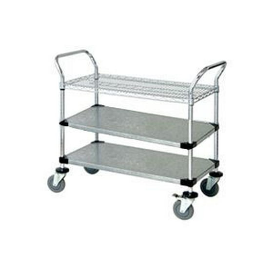 18 Deep X 30 Wide 39 High 3 Tier Heavy Duty Chrome Wire Utility Cart With 1 Shelf 2 Solid