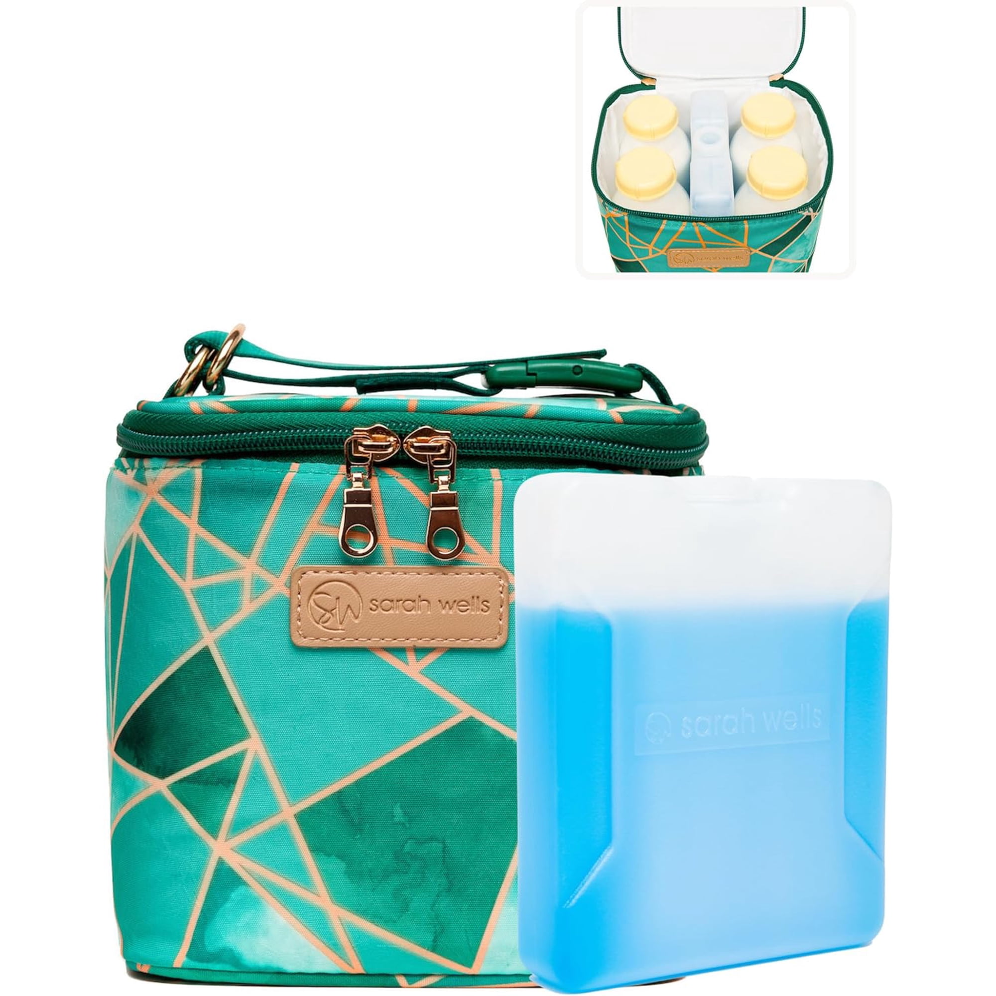 Sarah Wells Cold Gold Breast Milk Cooler Bag with Ice Pack, Insulated Storage for Bottles & Pump Parts, Washable (Limited Edition Mosaic)