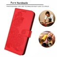 thumbnail image 2 of Wallet Case for iPhone 15 Pro Max, PU Leather Flip Protective Phone Case Wrist Strap Card Slots Holder Pocket Emboss Flower Stand Magnetic Book Case for iPhone 15 Pro Max - Red, 2 of 6