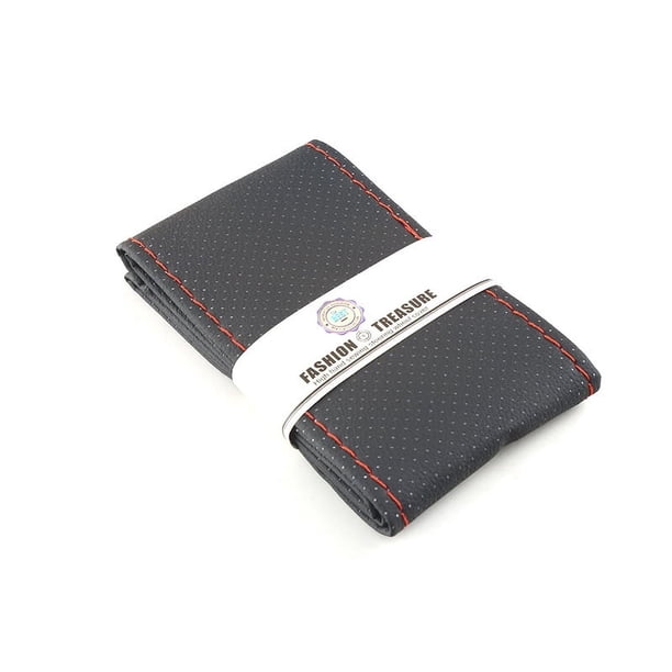 Funda de volante cosida a mano hecha de cuero de súper fibra, suave y lisa, funda de volante universal antiestacional cosida a mano