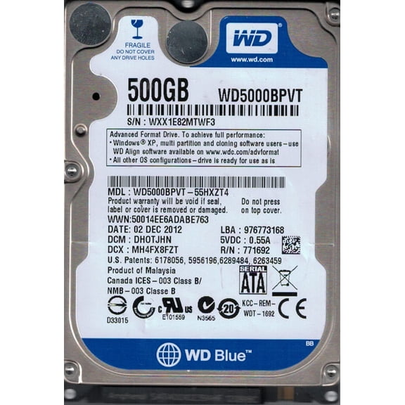 WD5000BPVT-55HXZT4 DCM: DHOTJHN Western Digital 500GB