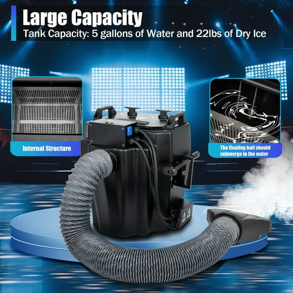 110V 60Hz 6000W Black Dry Ice Machine Dry Ice Machine 18.89*19.09*18.5inch for Large Stage Performances, Parties, Celebrations, Bars