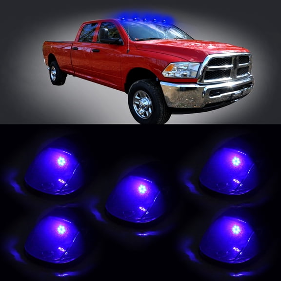 CCIYU 5 Pack Smoke LED Cab Roof Marker Clearance Covers + Super Blue Wedge Side T10 6SMD LED Speedometer Instrument Light w/Base