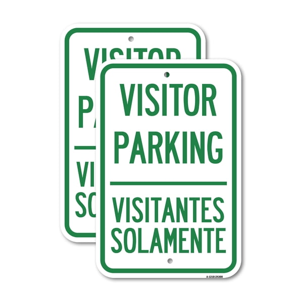 (2 Pack) Bilingual Reserved Parking Sign Visitor Parking, Visitantes Solamente | 18" X 24" Heavy-Gauge Aluminum Sign | Rust Free Aluminum, Weather Resistant, Waterproof, Fade Resistant