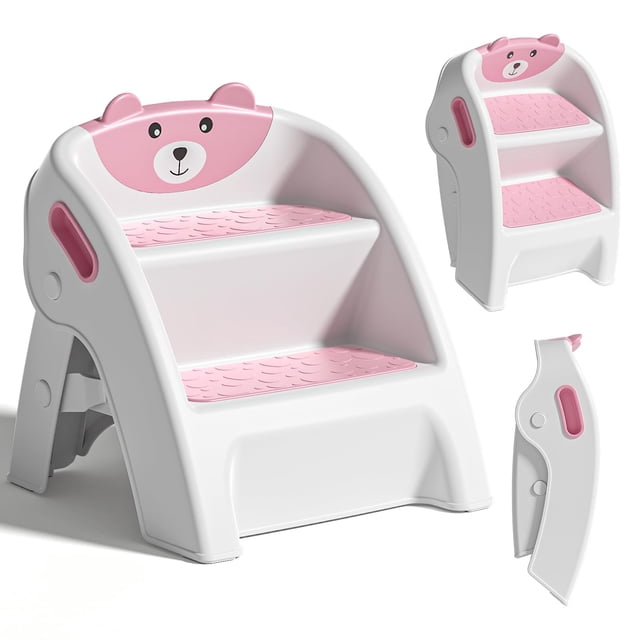 Banquito plegable de 2 escalones para niños pequeños TPN rosa antideslizante