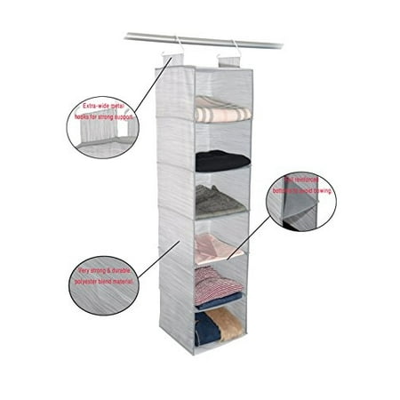 Clothes And Accessories Adorn Home Essentials| Hanging Fabric Closet Shelf Accessory Organizer| Ideal for clothing, accessories, Shoes, Towels and Home Essentials| 6-Tier, Insta-Shelf Organizer ()