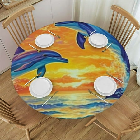 

Patifu Dolphins Sunset Sky Round Table Cover Stain Resistant Washable Indoor Outdoor Tablecloth Kitchen Dining Wedding Parties 100% Polyester Fiber Waterproof Full Width Single-Sided Printing 42 -46