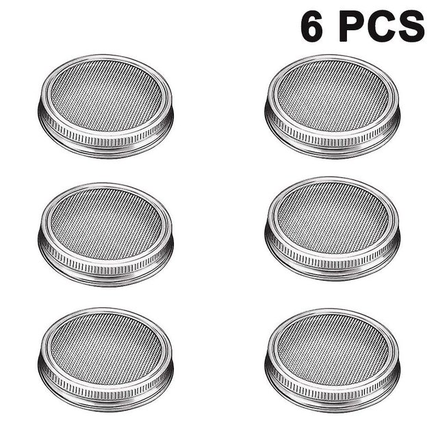 Paquete de 6 tapas para frascos de brotes de semillas que se adaptan a frascos de boca regular Brotes frescos fáciles en casa Filtro para frascos de conservas Tapa de acero inoxidable 304 para cultivo