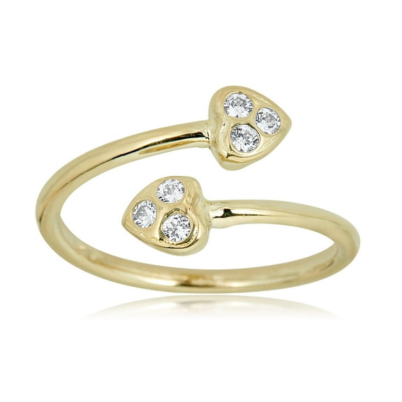 AVORA 10K Yellow Gold Adjustable Bypass Wrap Heart Toe Ring with Simulated Diamond CZ