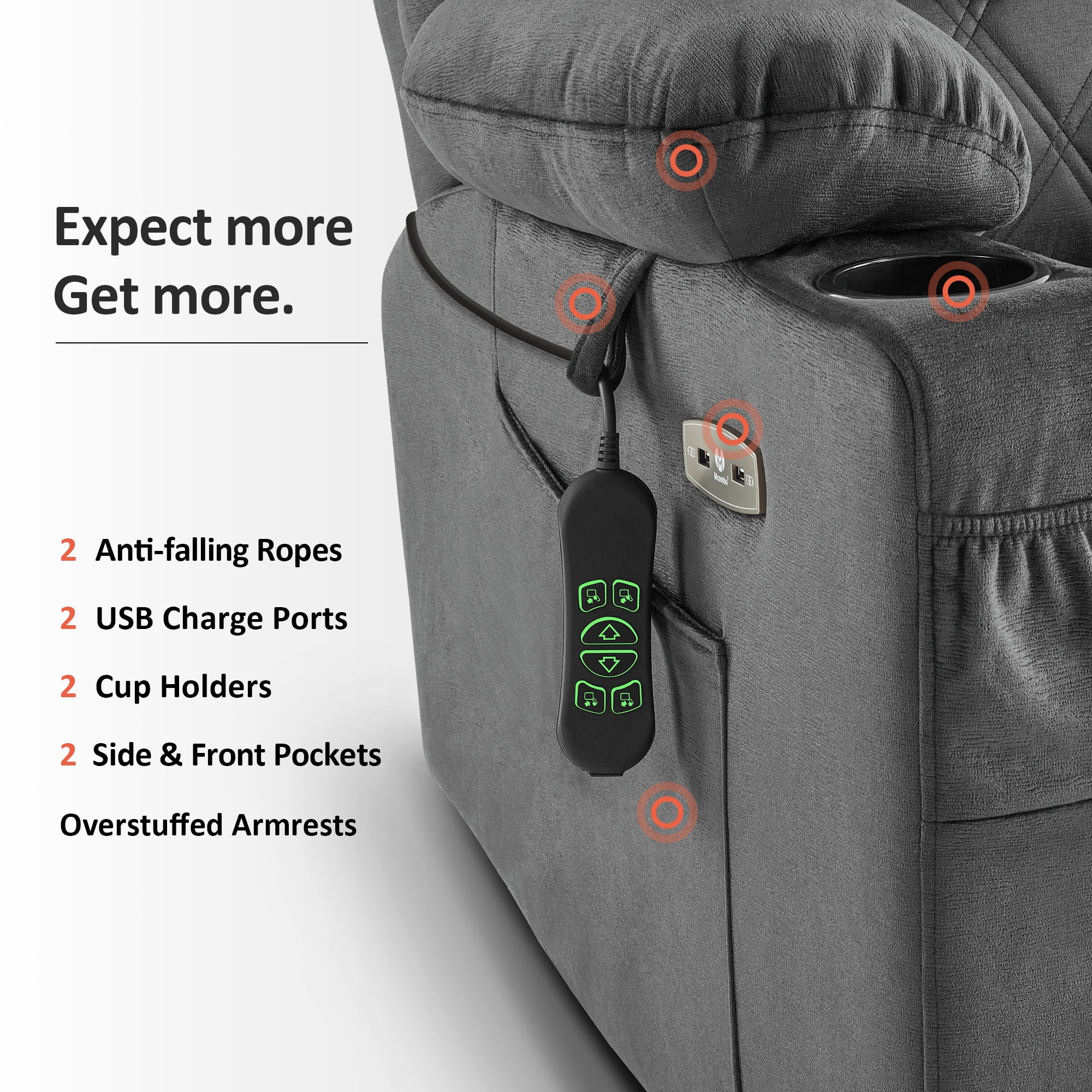 MCombo Small Triple Motor Power Lift Recliner with Adjustable Headrest for Petite Elderly 4'6"-5'2", Infinte Position, Dark Grey Fabric