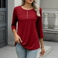 thumbnail image 6 of Atogsazn Womens 3/4 Sleeve T-shirt Casual Button Crew Neck Blouse Basic Tops Loose Outfit Tee Pullover Red XXL, 6 of 9