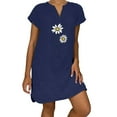 thumbnail image 3 of Feancey Linen Mini Dresses for Women 2025 Summer Short Sleeve V Neck T Shirt Dress Loose Fit Casual Floral Print Beach Dresses Navy XXL, 3 of 6