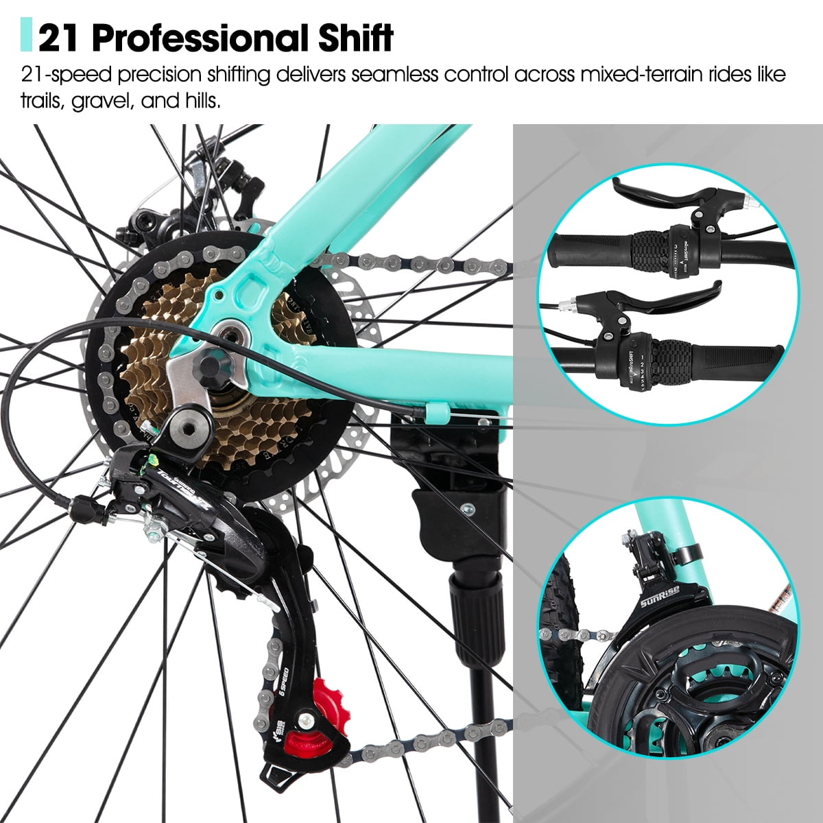 HILAND 26 Inch Mountain Bike, Mens and Womens Aluminum Frame MTB with 21 Speeds, Dis Brake, Hardtail Bicycle for Adults