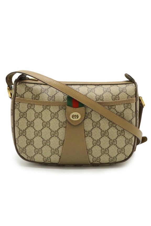 Pre-Owned GUCCI Old Gucci Sherry Line Shoulder Bag Pochette PVC Leather Beige Brown... (Fair)