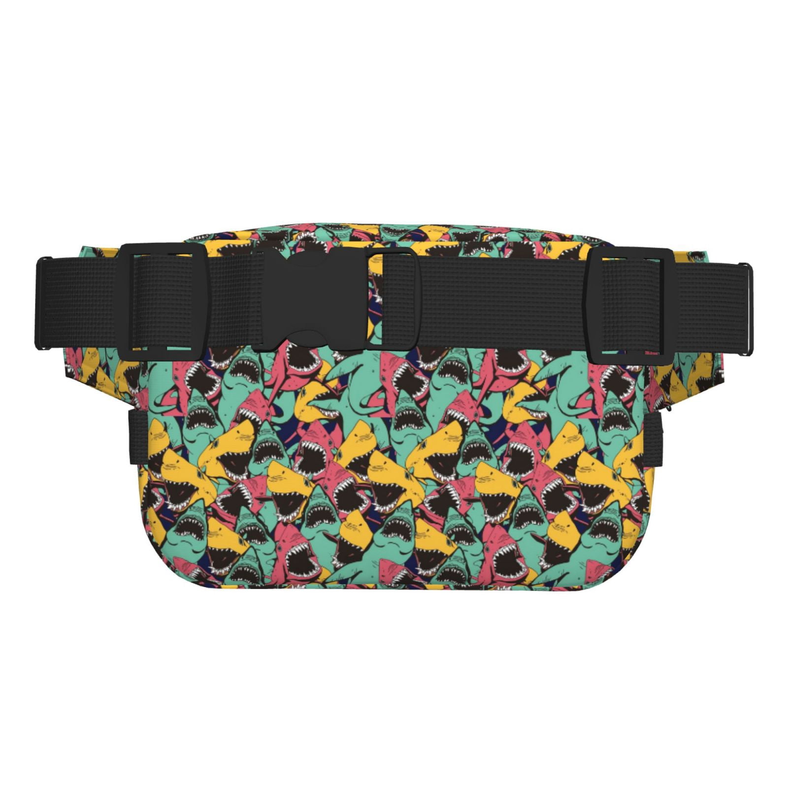 Picia Angry Shark Pattern Print Square Double-Layer Waist Bag Mini Adjustable Waist Belt Bag Exercise Running Travel Hiking
