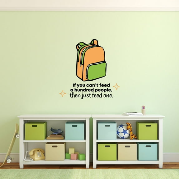 Feed One School Bag Class Quote Cartoon Quotes Decors Wall Sticker Art Design Decal for Girls Boys Kids Room Bedroom Nursery Kindergarten Home Decor Stickers Wall Art Vinyl Decoration (40x35 inch)